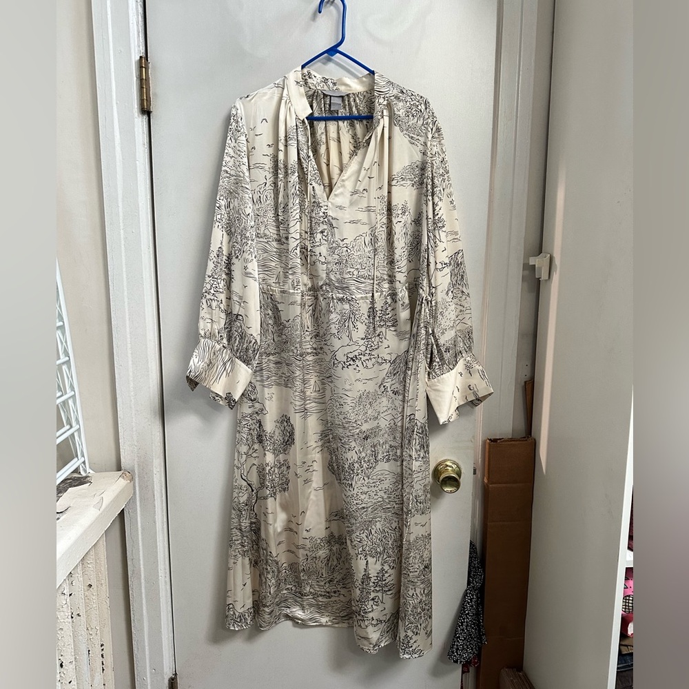 H&M v-neck long sleeved maxi dress with cinch tie waist.